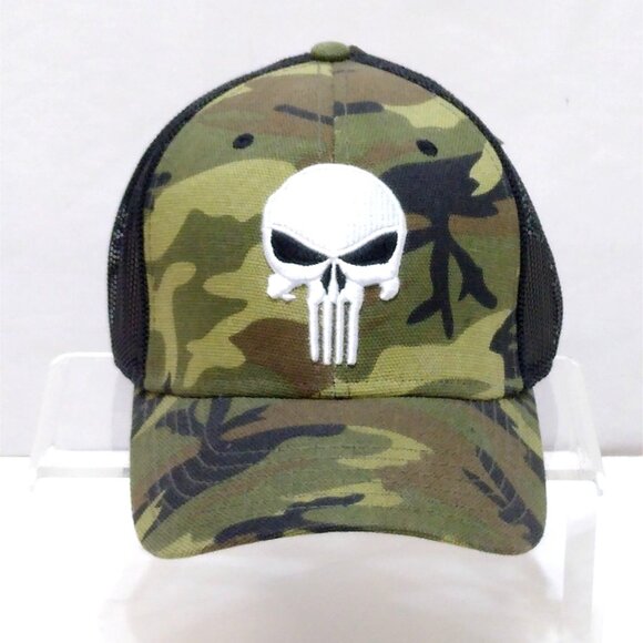 Marvel Punisher Camouflage Mesh Truckr Cap Bioworld Comic Skull Logo VINTAGE NWT - Picture 2 of 12